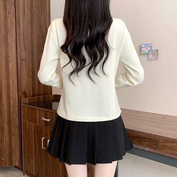 실사 2026 가을 의상 새로운 지방 mm 빅 사이즈 여성 레저 다용도 반 개방 칼라 긍정적 인 어깨 슬림해 보이는 긴팔 맨위 상세 이미지 12