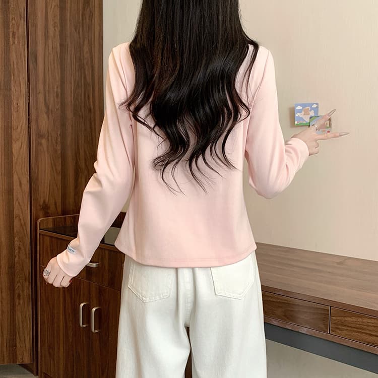 실사 2026 가을 의상 새로운 지방 mm 빅 사이즈 여성 레저 다용도 반 개방 칼라 긍정적 인 어깨 슬림해 보이는 긴팔 맨위 상세 이미지 22