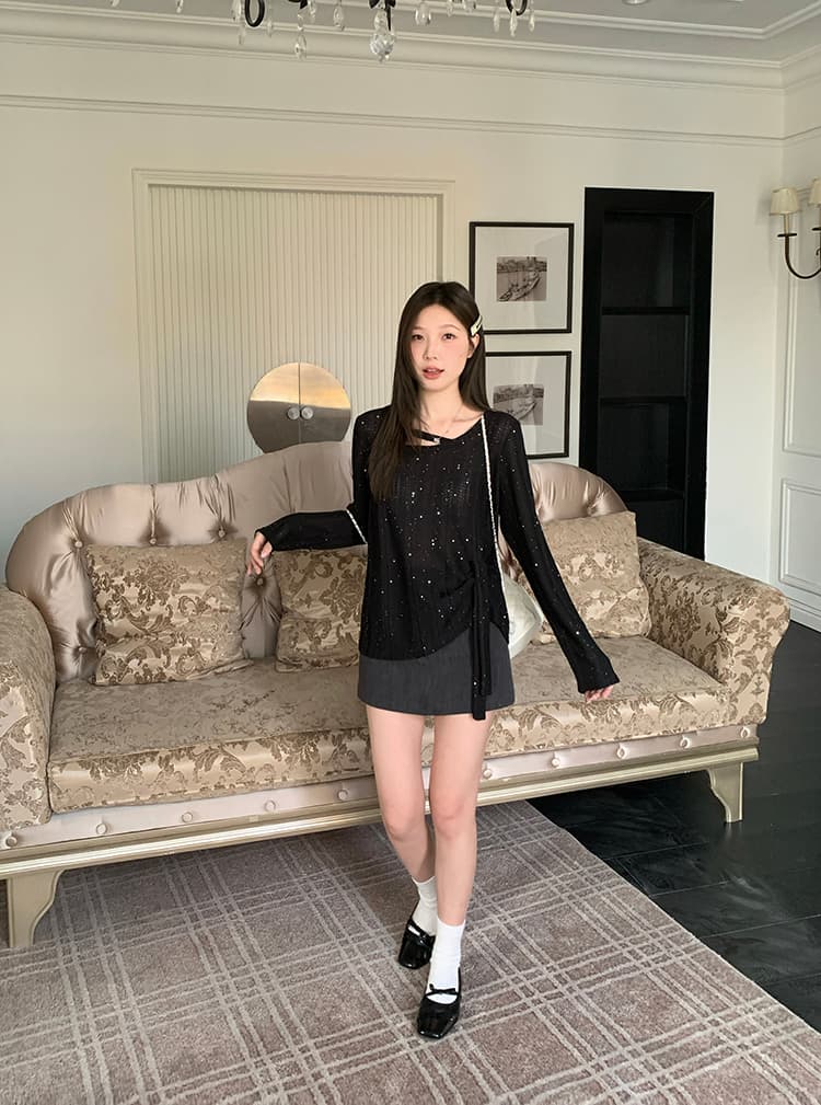 실사 2026 가을 의상 새로운 지방 mm 빅 사이즈 여성 패션 순수한 욕망 바람 빛나는 디자인 센스 긴팔 맨위 상세 이미지 20