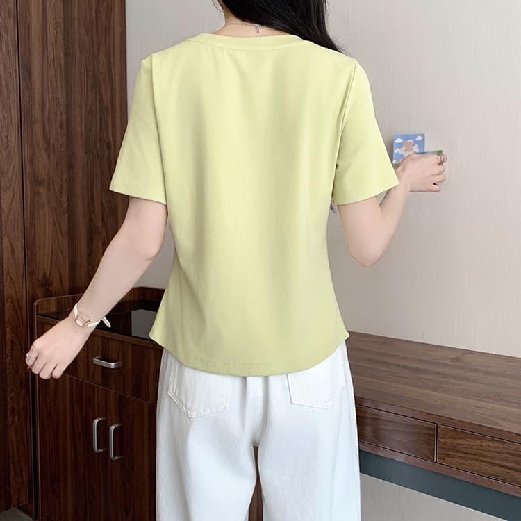 실사 2026 여름 드레스 새로운 지방 mm 빅 사이즈 여성 한 부서 품격 라운드 넥 불규칙 리본 긍정적 인 어깨 반팔 티셔츠 상세 이미지 21