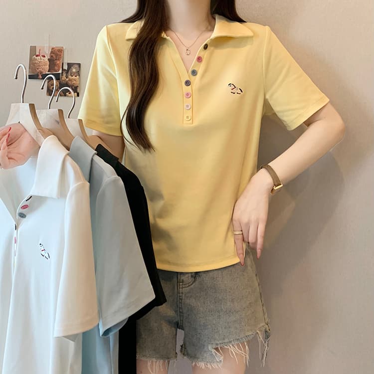 실사 2026 여름 드레스 새로운 지방 mm 빅 사이즈 여성 레저 무지개 단추 자수 작은 말 POLO 칼라 반팔 티셔츠 상세 이미지 14