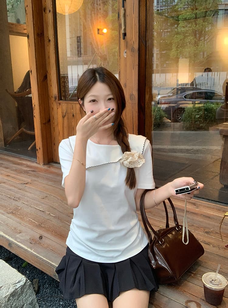 실사 2026 여름 드레스 새로운 지방 mm 빅 사이즈 여성 한 부서 캐주얼 연령 감소 디자인 센스 꼬집기 허리 곡선 반팔 티셔츠 상세 이미지 7