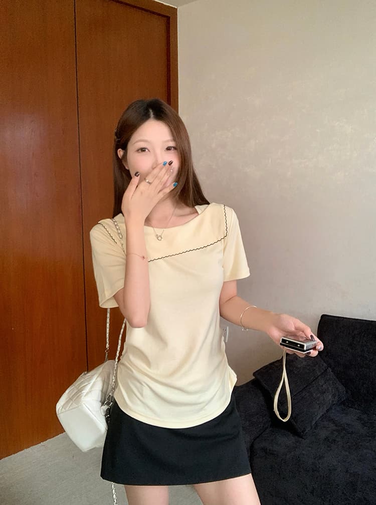 실사 2026 여름 드레스 새로운 지방 mm 빅 사이즈 여성 한 부서 캐주얼 연령 감소 디자인 센스 꼬집기 허리 곡선 반팔 티셔츠 상세 이미지 22