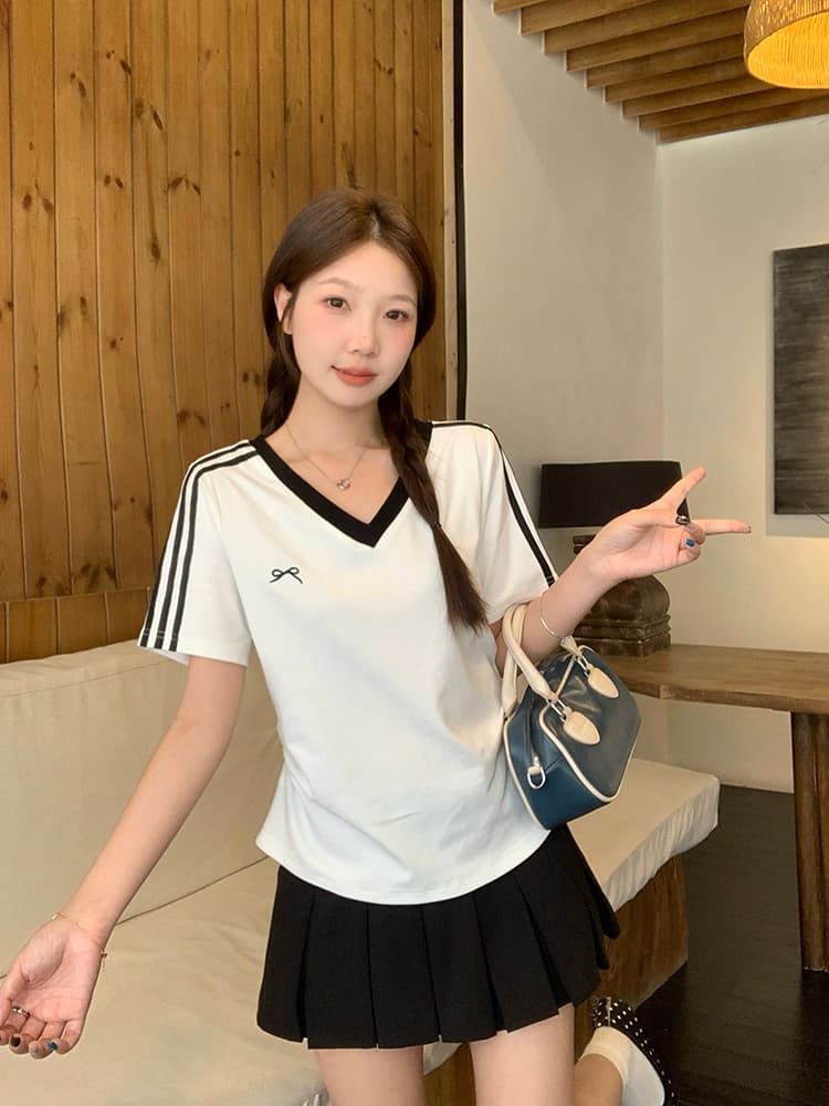 실사 2026 여름 드레스 새로운 지방 mm 빅 사이즈 여성 아메리칸 레트로 V넥 나비 매듭 달콤한 매운맛 곡선 반팔 맨위 상세 이미지 8