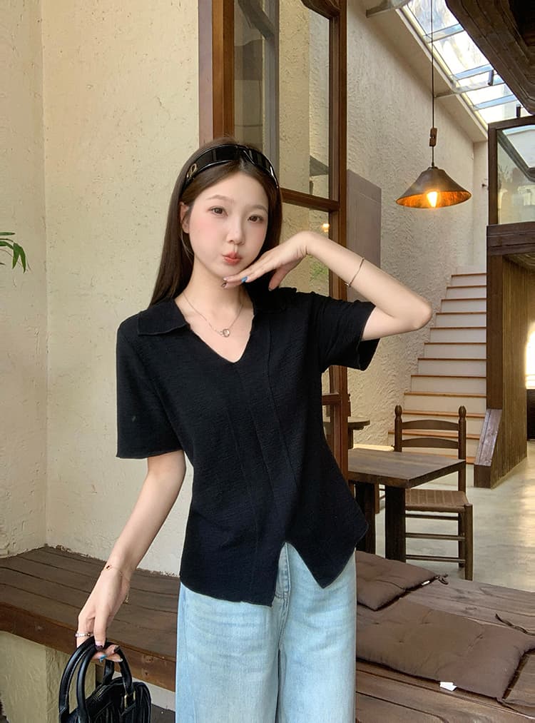 실사 2026 여름 드레스 새로운 지방 mm 빅 사이즈 여성 디자인 센스 폴로 칼라 몸매 가꾸기 슬림해 보이는 프릴 반팔 티셔츠 상세 이미지 24