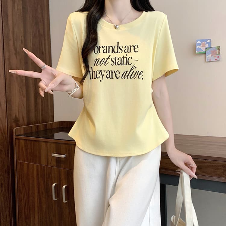 실사 2026 여름 드레스 새로운 지방 mm 빅 사이즈 여성 레저 프린트 알파벳 라운드 넥 곡선 꼬집기 허리 반팔 티셔츠 상세 이미지 20