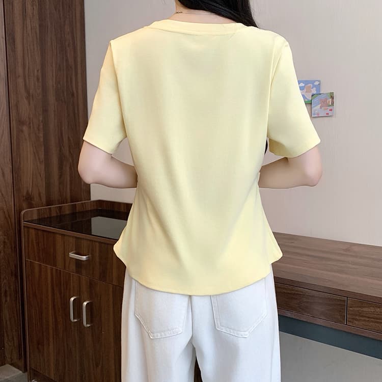 실사 2026 여름 드레스 새로운 지방 mm 빅 사이즈 여성 레저 프린트 알파벳 라운드 넥 곡선 꼬집기 허리 반팔 티셔츠 상세 이미지 23