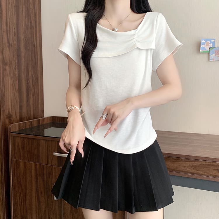 실사 2026 여름 드레스 새로운 지방 mm 빅 사이즈 여성 한 부서 달콤함 프릴 Feifei 소매 반팔 작은 셔츠 맨위 상세 이미지 8