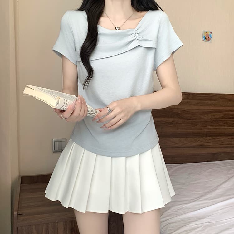 실사 2026 여름 드레스 새로운 지방 mm 빅 사이즈 여성 한 부서 달콤함 프릴 Feifei 소매 반팔 작은 셔츠 맨위 상세 이미지 27