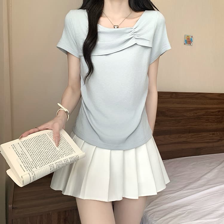 실사 2026 여름 드레스 새로운 지방 mm 빅 사이즈 여성 한 부서 달콤함 프릴 Feifei 소매 반팔 작은 셔츠 맨위 상세 이미지 28