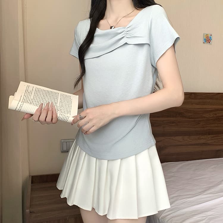 실사 2026 여름 드레스 새로운 지방 mm 빅 사이즈 여성 한 부서 달콤함 프릴 Feifei 소매 반팔 작은 셔츠 맨위 상세 이미지 29