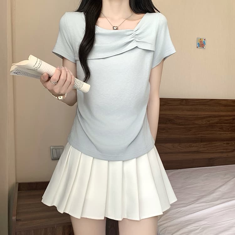 실사 2026 여름 드레스 새로운 지방 mm 빅 사이즈 여성 한 부서 달콤함 프릴 Feifei 소매 반팔 작은 셔츠 맨위 상세 이미지 30