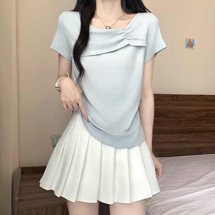 실사 2026 여름 드레스 새로운 지방 mm 빅 사이즈 여성 한 부서 달콤함 프릴 Feifei 소매 반팔 작은 셔츠 맨위 상세 이미지 31