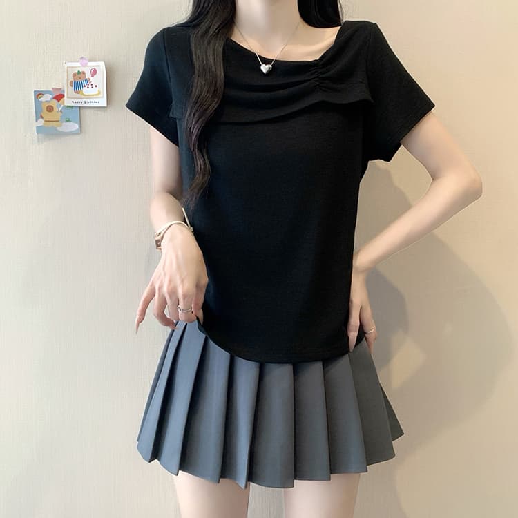 실사 2026 여름 드레스 새로운 지방 mm 빅 사이즈 여성 한 부서 달콤함 프릴 Feifei 소매 반팔 작은 셔츠 맨위 상세 이미지 32