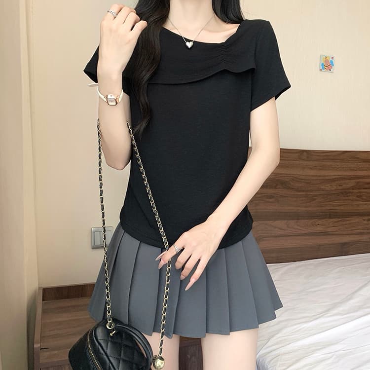 실사 2026 여름 드레스 새로운 지방 mm 빅 사이즈 여성 한 부서 달콤함 프릴 Feifei 소매 반팔 작은 셔츠 맨위 상세 이미지 36