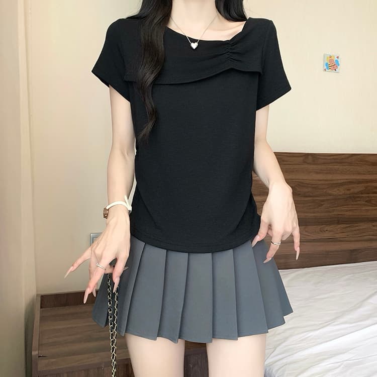 실사 2026 여름 드레스 새로운 지방 mm 빅 사이즈 여성 한 부서 달콤함 프릴 Feifei 소매 반팔 작은 셔츠 맨위 상세 이미지 37