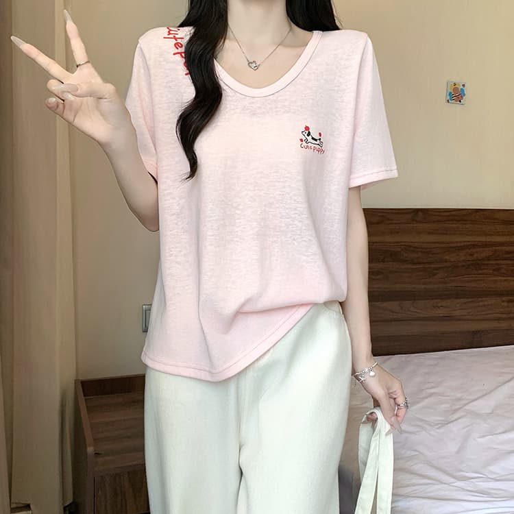 실사 2026 여름 드레스 새로운 지방 mm 빅 사이즈 여성 한 부서 연령 감소 만화 프린트 디자인 센스 반팔 티셔츠 상세 이미지 10
