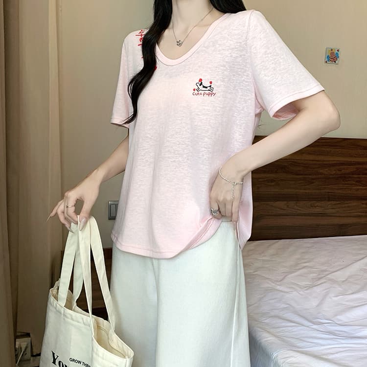실사 2026 여름 드레스 새로운 지방 mm 빅 사이즈 여성 한 부서 연령 감소 만화 프린트 디자인 센스 반팔 티셔츠 상세 이미지 11