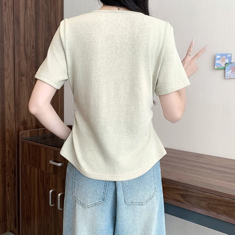 실사 2026 여름 드레스 새로운 지방 mm 빅 사이즈 여성 한 부서 배색 페이크 레이어드 꼬집기 허리 곡선 반팔 맨위 상세 이미지 17