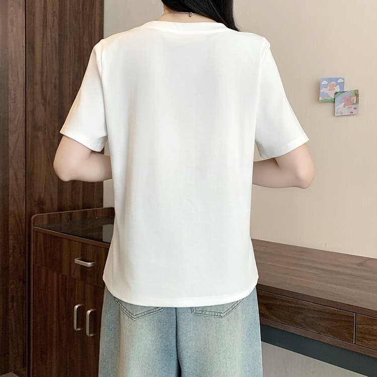 실사 2026 여름 드레스 새로운 지방 mm 빅 사이즈 여성 미니멀리즘 캐주얼 프린트 체리 라운드 넥 반팔 티셔츠 상세 이미지 21