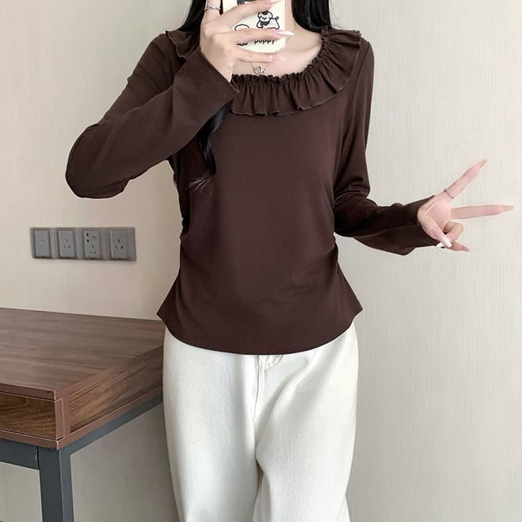 실사 2026 가을 의상 새로운 지방 mm 빅 사이즈 여성 한 부서 달콤함 목이버섯 레이스 단색 인사이드 가져 가라. 긴팔 동정 상세 이미지 23
