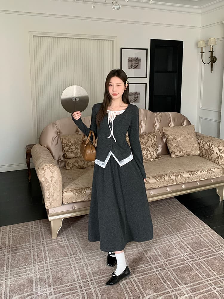 실사 2026 가을 의상 새로운 지방 mm 빅 사이즈 여성 법률 시스템 부드러운 바람 배색 맨위 반신 스커트 투피스 세트 상세 이미지 9