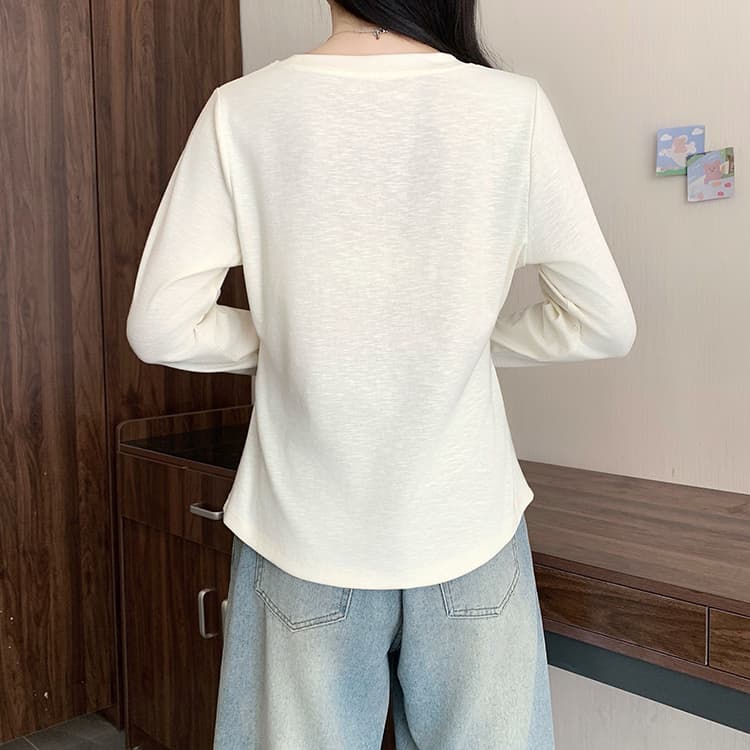 실사 2026 가을 의상 새로운 지방 mm 빅 사이즈 여성 한 부서 미니멀리즘 라운드 넥 프린트 알파벳 꼬집기 허리 긴팔 맨위 상세 이미지 24