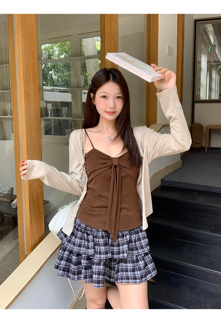 실사 2026 가을 의상 새로운 지방 mm 빅 사이즈 여성 디자인 센스 미니멀리즘 다용도 체크무늬 케이크 드레스 미니 스커트 상세 이미지 20