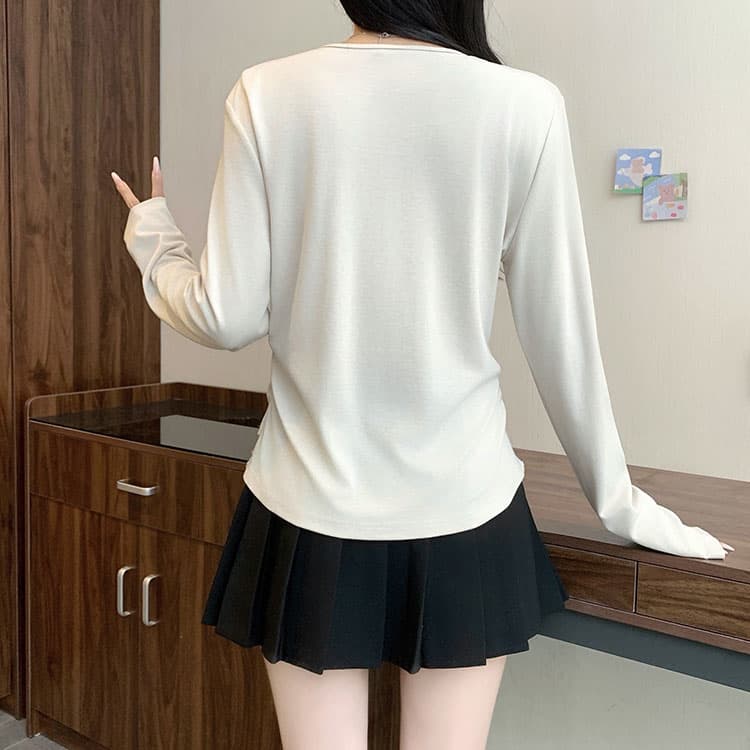 실사 2026 가을 의상 새로운 지방 mm 빅 사이즈 여성 레저 미니멀리즘 반 개방 칼라 패치워크 스트라이프 긴팔 맨위 상세 이미지 21