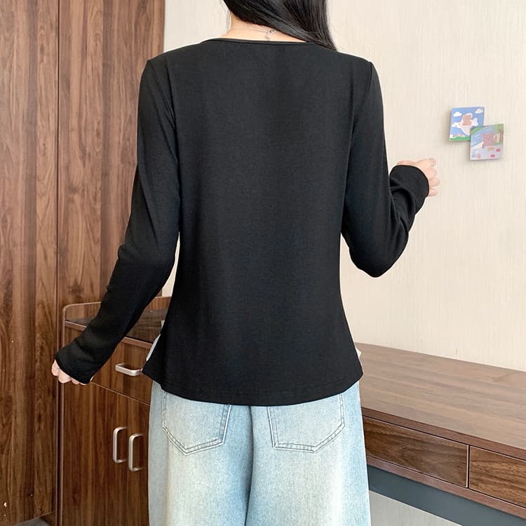 실사 2026 가을 의상 새로운 지방 mm 빅 사이즈 여성 한 부서 디자인 센스 레이스업 페이크 레이어드 긴팔 맨위 상세 이미지 21