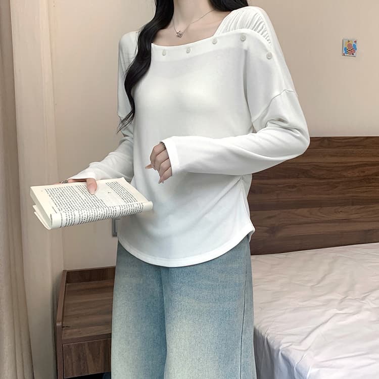 실사 2026 가을 의상 새로운 지방 mm 빅 사이즈 여성 한 부서 디자인 센스 꼬집기 허리 곡선 부드러운 바람 긴팔 맨위 상세 이미지 8