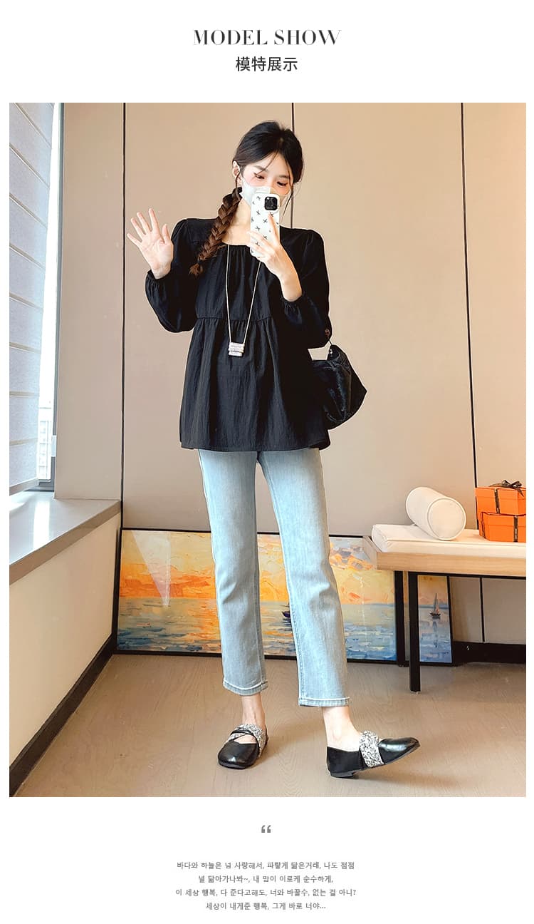 실사 임산부 봄 가을 맨위 프랑스식 광장 칼라 주름 루즈핏 슬림해 보이는 인형 셔츠 상세 이미지 11