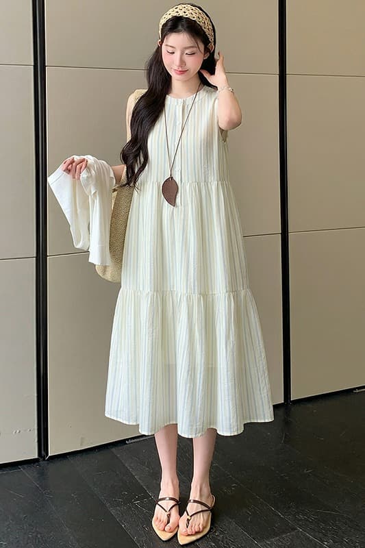 실사 한 부서 휴가 바람 슬림해 보이는 드레스 수 있습니다. 열기 버클 수유 자외선 차단 작은 셔츠 루즈핏 조끼 치마 세트 이미지 6