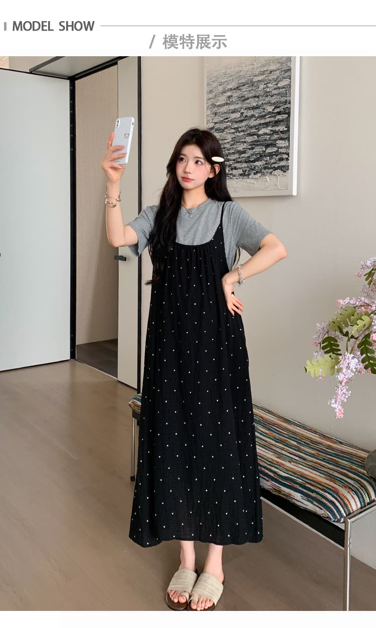 실사 임산부 여름 새로운 세트 순면 t+ 프랑스식 도트 무늬 슬립 드레스 루즈핏 슬림해 보이는 상세 이미지 11
