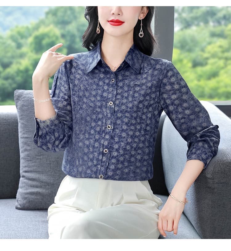 2026 가을철 고급 품격 쉬폰 셔츠 새로운 루즈핏 긴팔 셔츠 연령 감소 긴팔 엄마 맨위 상세 이미지 8
