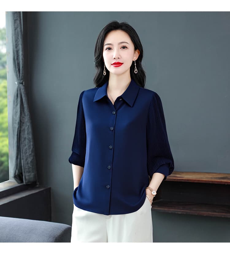 2026 봄 넓은 아내 무거운 실크 여성 셔츠 품격 빛 럭셔리 패션 연령 감소 슬림해 보이는 작은 셔츠 뽕나무 누에 실크 상세 이미지 9