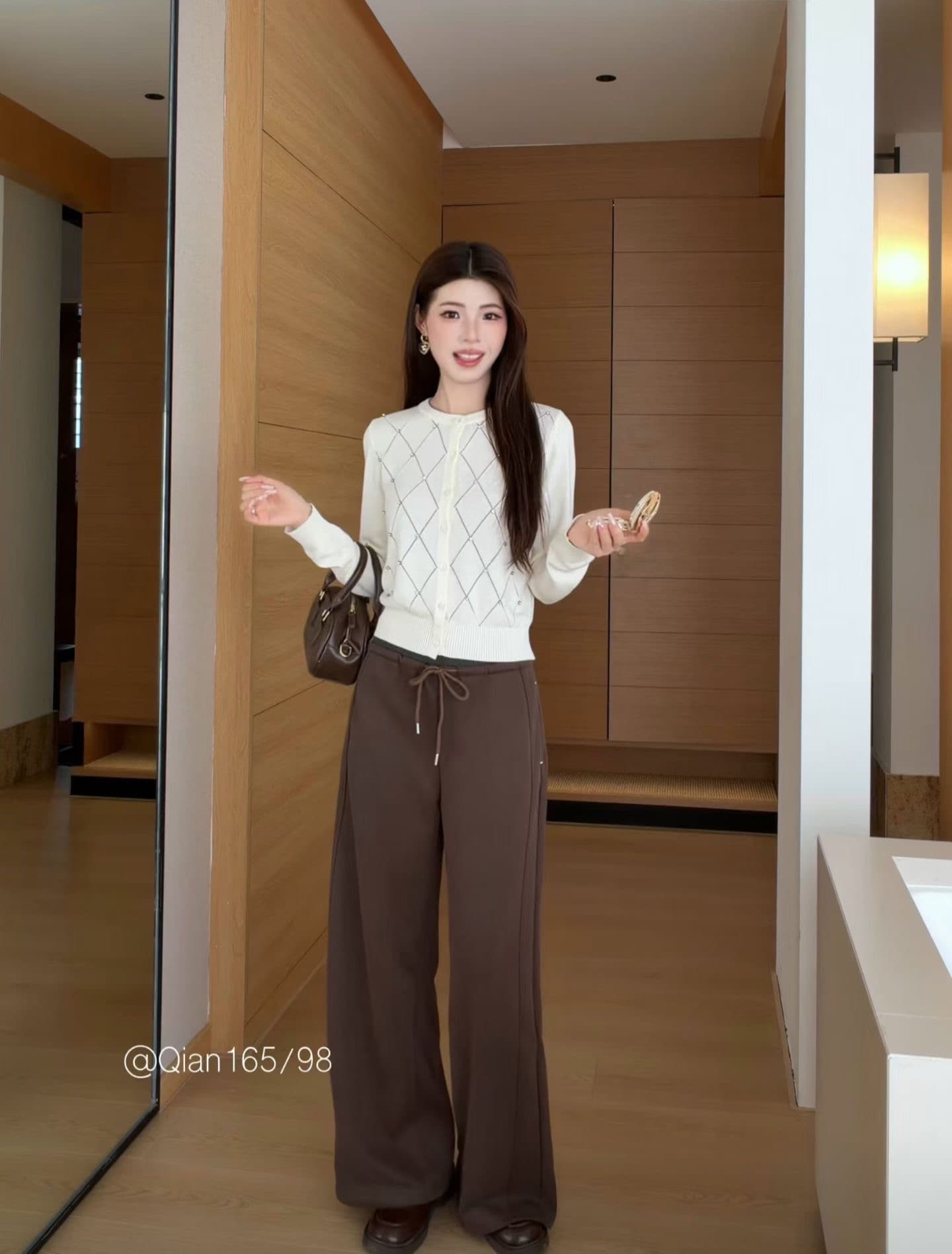 한 부서 달콤함 홀로우 아웃 라운드 넥 긴팔 니트 스웨터 여성 품격 연령 감소 맨위 가을 니트 오픈 가디건 상세 이미지 1
