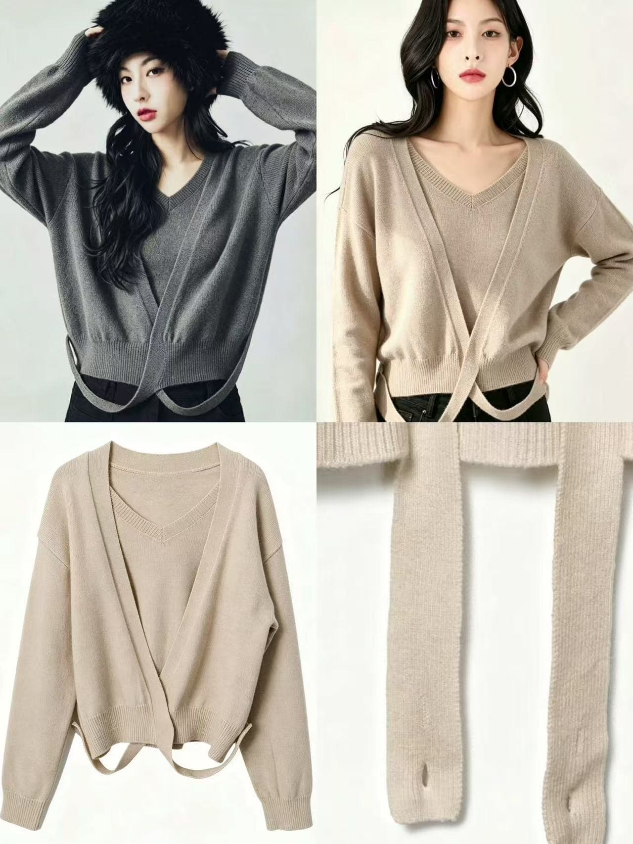 한국 chic 작은 대중 품격 라운드 넥 니트 조끼 디자인 센스 십자가 스트랩 긴팔 스웨터 페이크 레이어드 맨위 상세 이미지 7