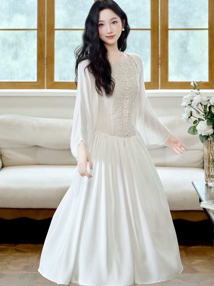 무거운 작업 자수 디자인 센스 조끼 원피스 요정 가스 펄럭 이는 품격 휴가 바람 롱 스커트 이미지 5