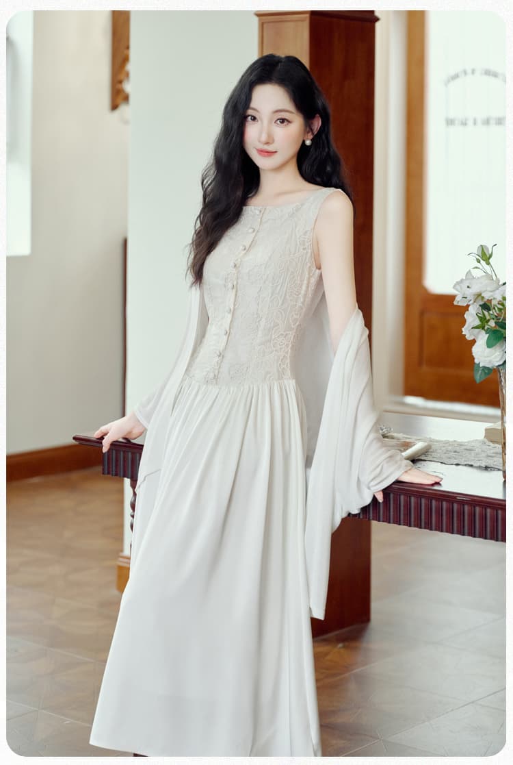 무거운 작업 자수 디자인 센스 조끼 원피스 요정 가스 펄럭 이는 품격 휴가 바람 롱 스커트 상세 이미지 8