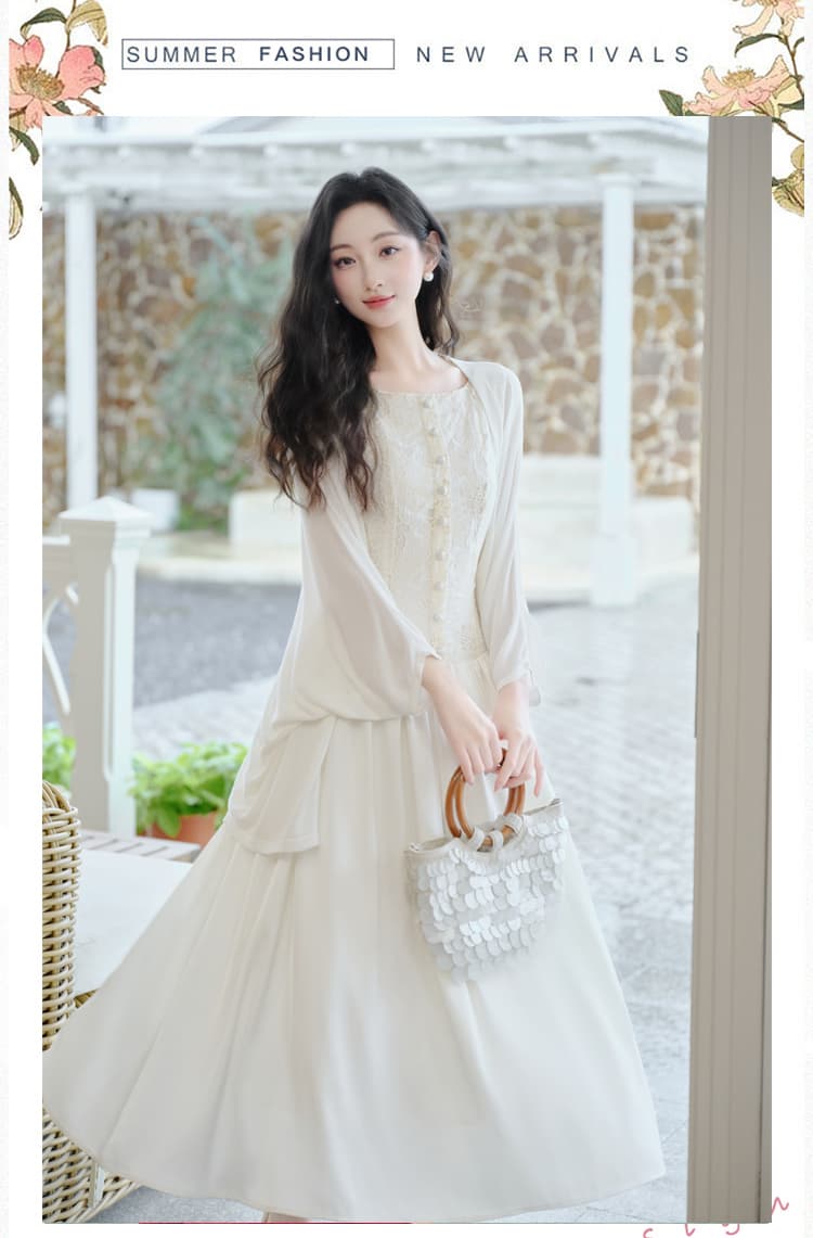무거운 작업 자수 디자인 센스 조끼 원피스 요정 가스 펄럭 이는 품격 휴가 바람 롱 스커트 상세 이미지 10