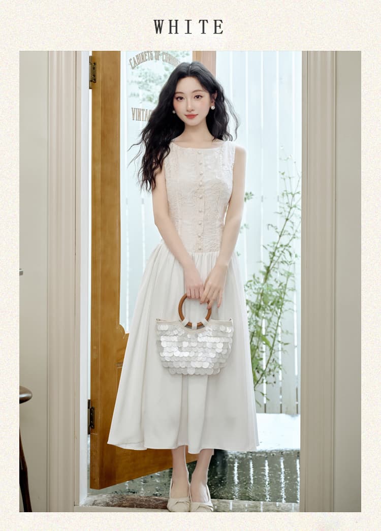 무거운 작업 자수 디자인 센스 조끼 원피스 요정 가스 펄럭 이는 품격 휴가 바람 롱 스커트 상세 이미지 12