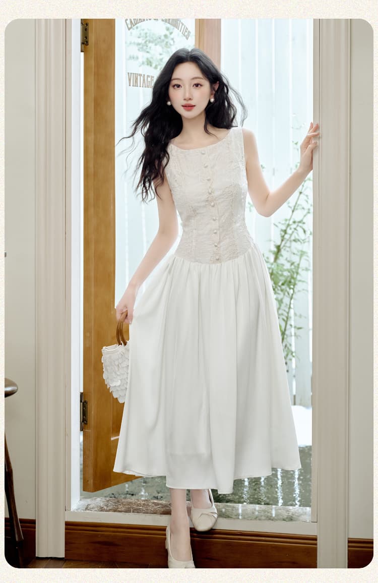 무거운 작업 자수 디자인 센스 조끼 원피스 요정 가스 펄럭 이는 품격 휴가 바람 롱 스커트 상세 이미지 14