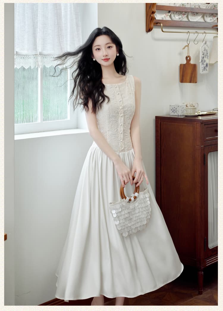 무거운 작업 자수 디자인 센스 조끼 원피스 요정 가스 펄럭 이는 품격 휴가 바람 롱 스커트 상세 이미지 18