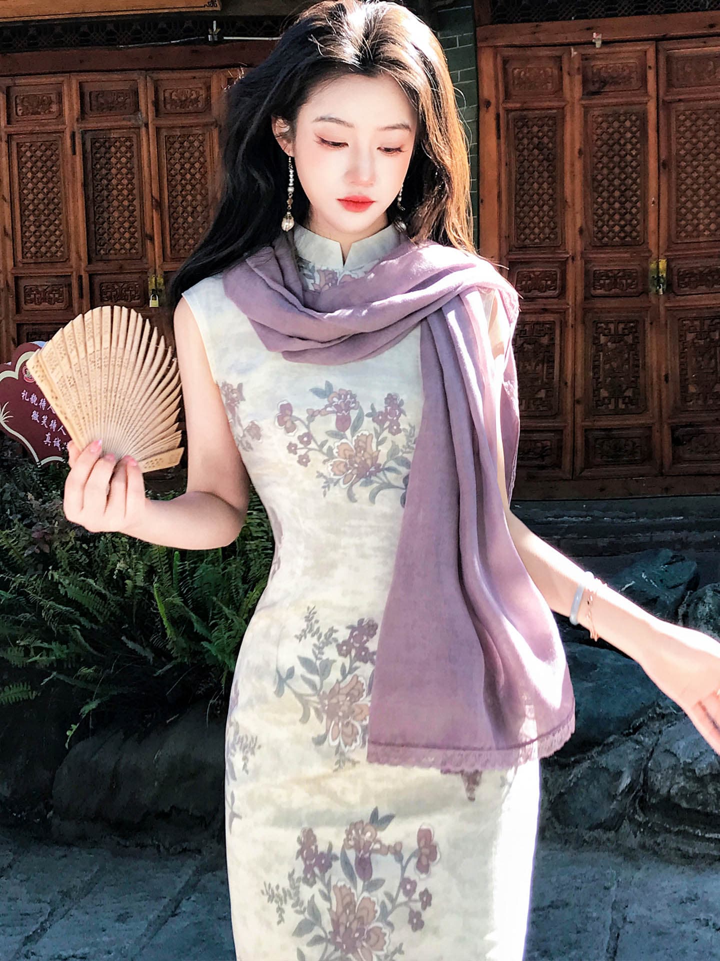 실사 우아한 나무 꽃 크릭 봄 여름 품격 일상 우아함 섹션 치파오 이미지 3