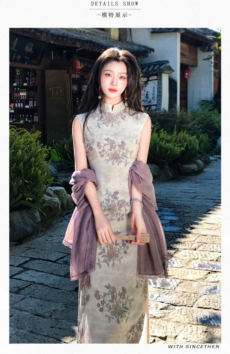 실사 우아한 나무 꽃 크릭 봄 여름 품격 일상 우아함 섹션 치파오 상세 이미지 7