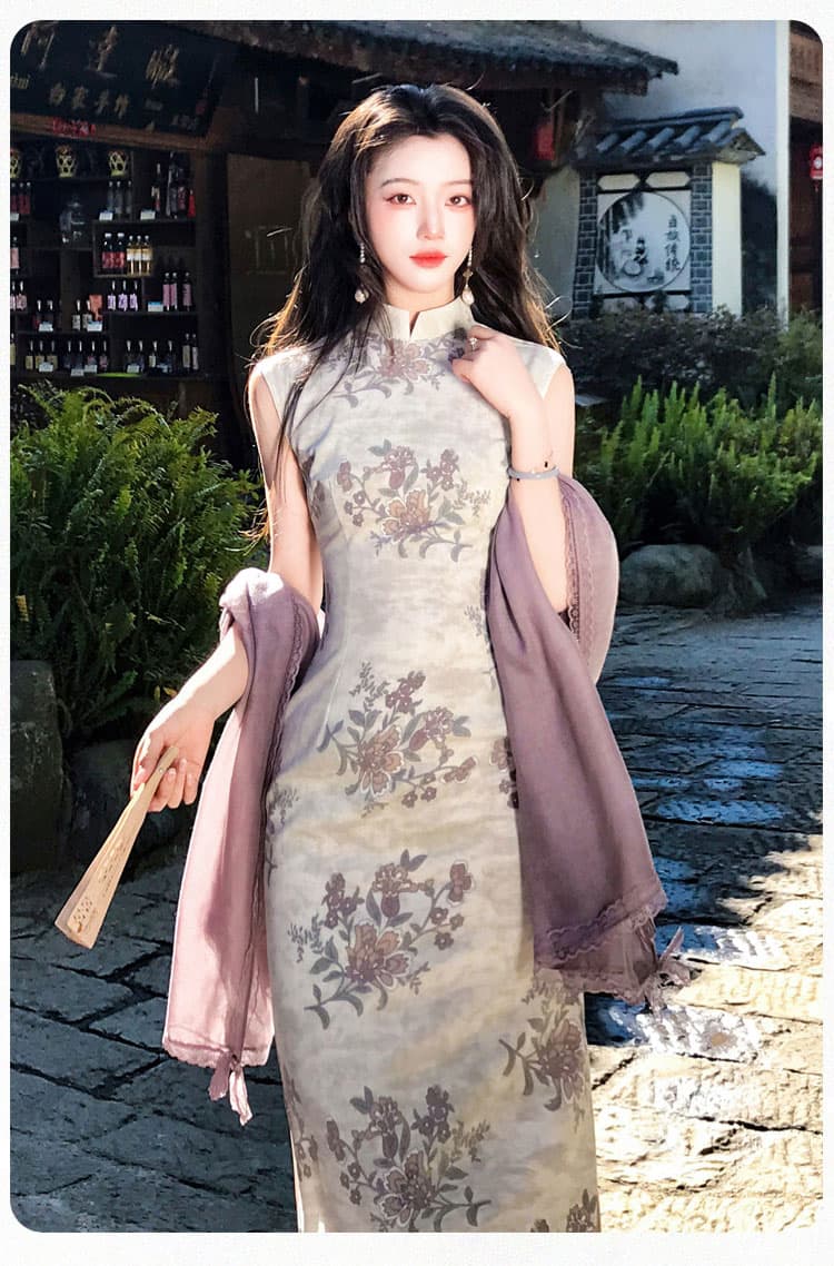 실사 우아한 나무 꽃 크릭 봄 여름 품격 일상 우아함 섹션 치파오 상세 이미지 8