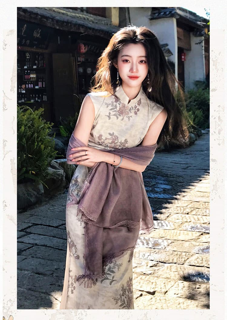 실사 우아한 나무 꽃 크릭 봄 여름 품격 일상 우아함 섹션 치파오 상세 이미지 9