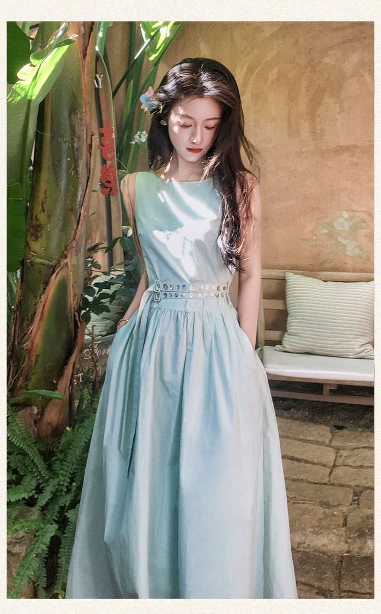 실사 디자인 센스 조끼 여성 드레스 여름 캐주얼 프랑스식 민소매 슬림해 보이는 부드러운 바람 인사이드 가져 가라. 롱 스커트 상세 이미지 15