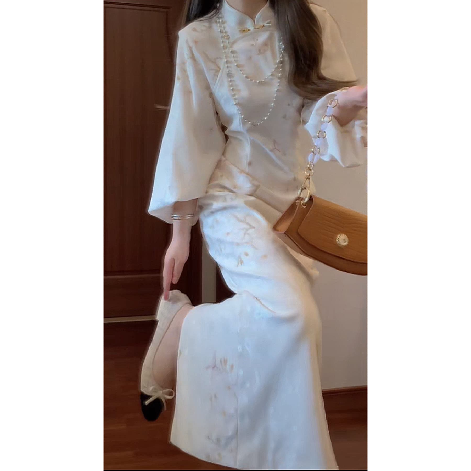 실사 부드러운 착용 가져 가라. 자카드 개선 치파오 새로운 중식 국풍 품격 새로운 중식 파란색 자카드 이미지 6